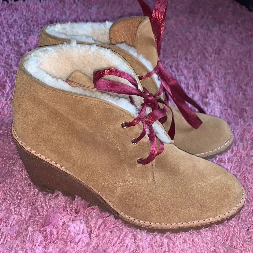 Coach Wedge  Tan Fur Booties Size 5.5